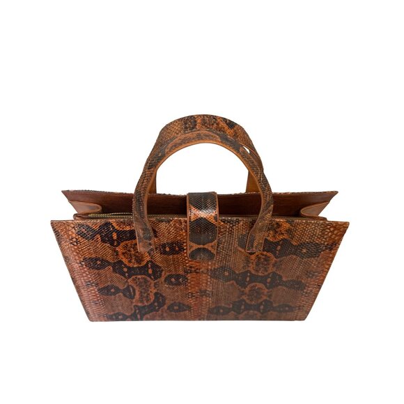 Snake Leather Handbag With Double Handles & Snap Closure - Picture 6 of 11